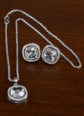 Silver Plated White Cubic Zirconia Pendant Set 216ED739 1