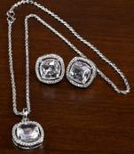 Silver Plated White Cubic Zirconia Pendant Set 216ED739