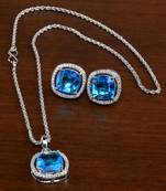 Silver Plated Electric Moroccan Blue Pendant Set 216ED740