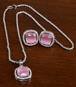 Silver Plated Baby Pink Pendant Set 216ED741