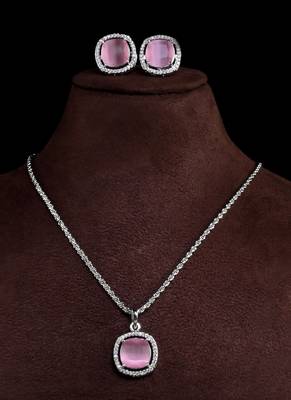 Silver Plated Baby Pink Pendant Set 216ED741 2