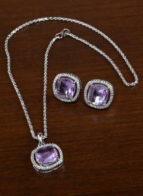 Silver Plated Electric Wisteria Purple Pendant Set 216ED742 1