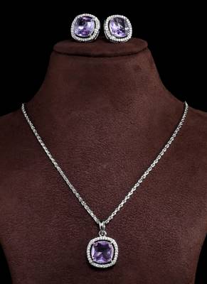 Silver Plated Electric Wisteria Purple Pendant Set 216ED742 2