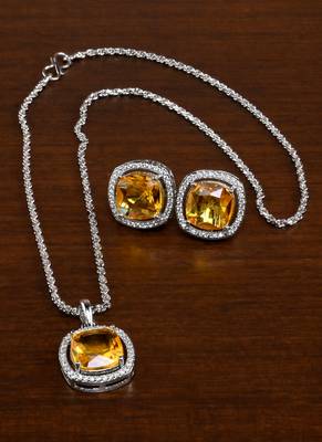 Silver Plated Electric Yellow Honey Pendant Set 216ED743 1