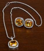 Silver Plated Electric Yellow Honey Pendant Set 216ED743