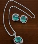 Silver Plated Turquoise Green Pendant Set 216ED744