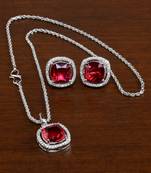 Silver Plated Electric Maroon Pendant Set 216ED745