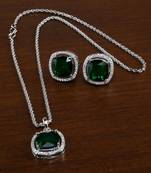 Silver Plated Electric Bottle Green Pendant Set 216ED746