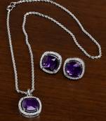 Silver Plated Amethyst Purple Pendant Set 216ED747