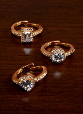 Gold plated cubic zirconia embellished 3 rings 216edfr72 1