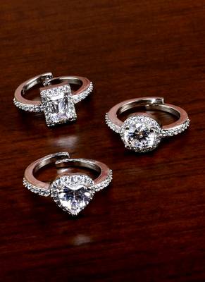 Silver Plated Cubic Zirconia Embellished 3 Rings 216EDFR74 1
