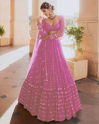 Light-Pink Georgette Lehenga Choli With Silver Sequin Embroidery 1