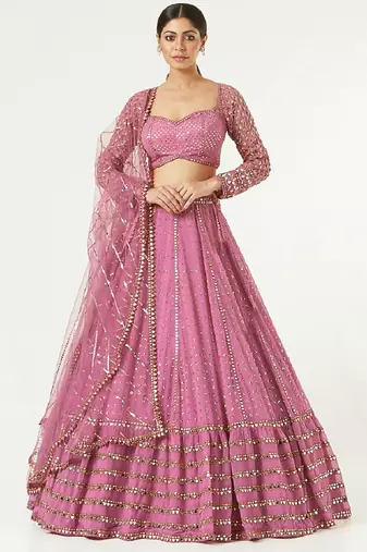 Light-Pink Georgette Lehenga Choli With Silver Sequin Embroidery