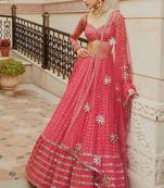 Light Red Sequins And Zari Embroidered Faux Georgette Lehenga Choli For Wedding