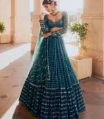 Teal Georgette Sequin Embroidered Lehenga Choli Set