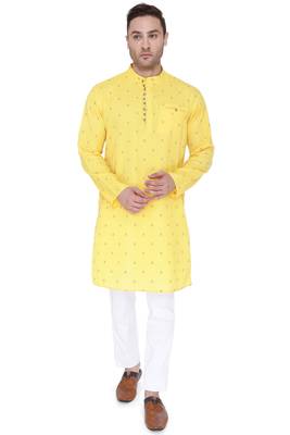 men's fluorescent yellow viscose silk festive long kurta 1