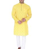 men's fluorescent yellow viscose silk festive long kurta