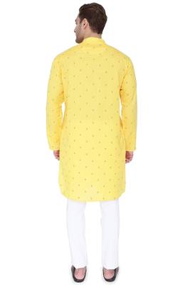 men's fluorescent yellow viscose silk festive long kurta 2