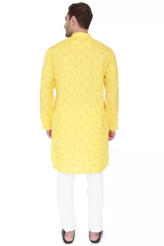 men's fluorescent yellow viscose silk festive long kurta