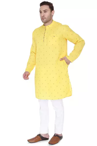 men's fluorescent yellow viscose silk festive long kurta