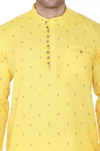 men's fluorescent yellow viscose silk festive long kurta