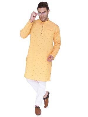men's orange viscose silk festive long kurta 1