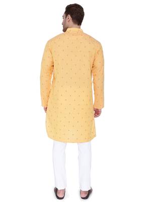 men's orange viscose silk festive long kurta 2