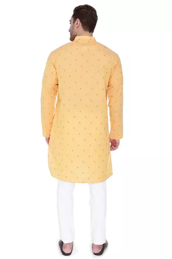 men's orange viscose silk festive long kurta