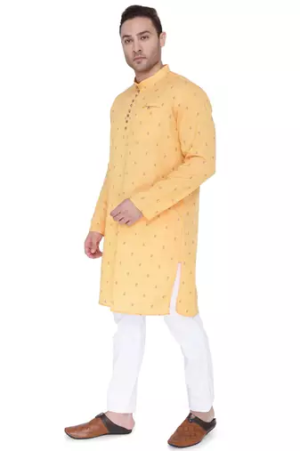 men's orange viscose silk festive long kurta
