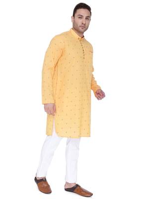 men's orange viscose silk festive long kurta 4