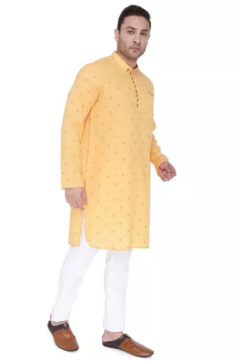 men's orange viscose silk festive long kurta