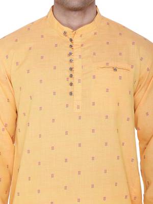 men's orange viscose silk festive long kurta 5