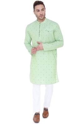 men's subtle green viscose silk festive long kurta 1