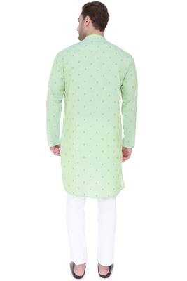men's subtle green viscose silk festive long kurta 2