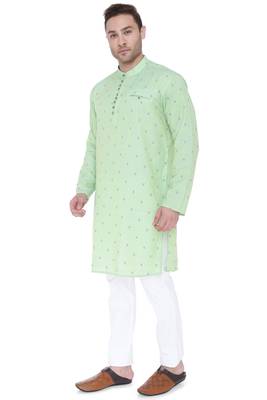 men's subtle green viscose silk festive long kurta 3