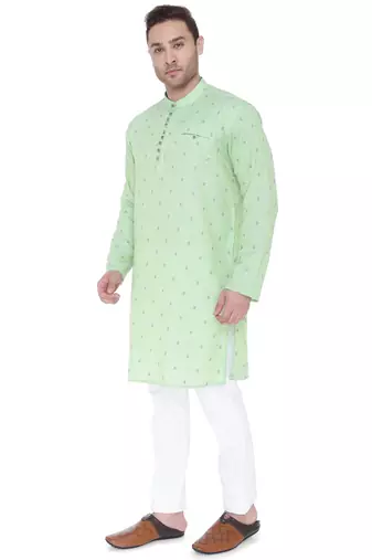 men's subtle green viscose silk festive long kurta