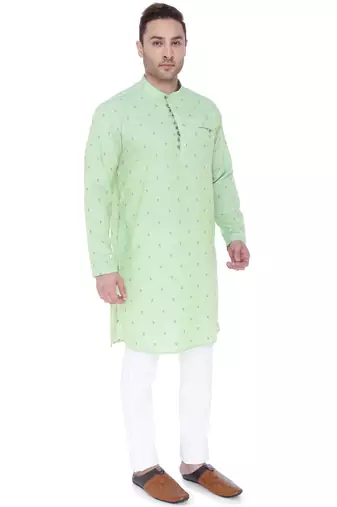 men's subtle green viscose silk festive long kurta