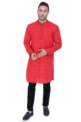 men's maroon cotton silk casual long kurta 1