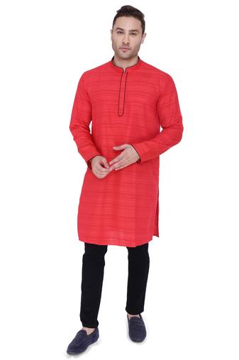 men's maroon cotton silk casual long kurta
