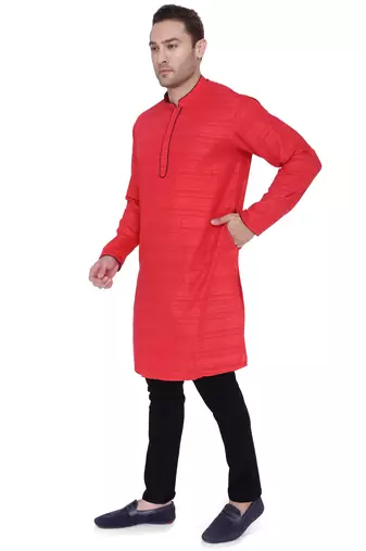 men's maroon cotton silk casual long kurta