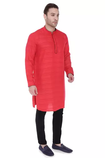 men's maroon cotton silk casual long kurta