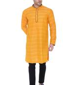 men's saffron yellow cotton silk casual long kurta