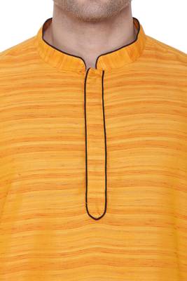 men's saffron yellow cotton silk casual long kurta 5