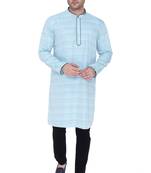men's cyan cotton silk casual long kurta