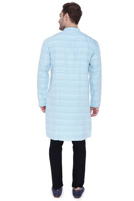 men's cyan cotton silk casual long kurta 2
