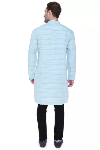 men's cyan cotton silk casual long kurta
