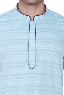 men's cyan cotton silk casual long kurta 5