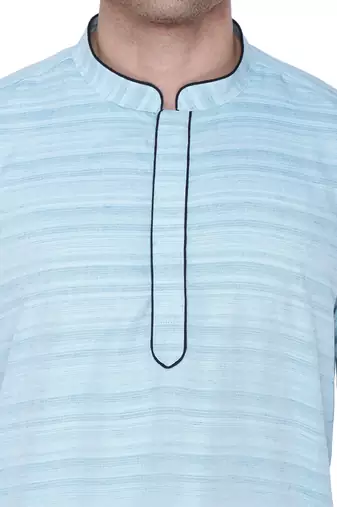 men's cyan cotton silk casual long kurta