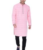 men's blooming pink cotton silk casual long kurta