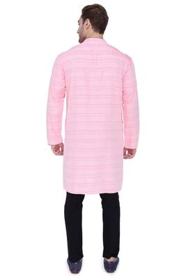 men's blooming pink cotton silk casual long kurta 2